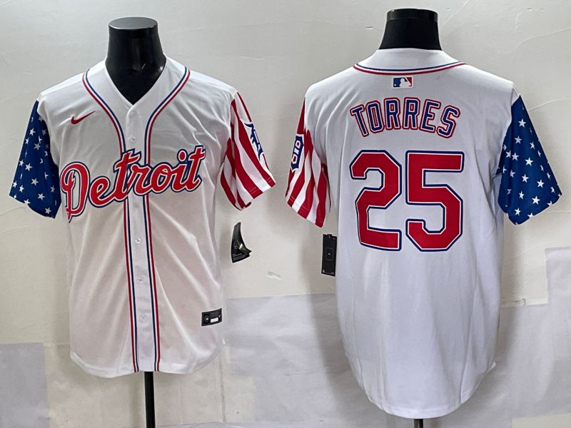 Men Detroit Tigers #25 Torres White National Flags 2025 Nike MLB Jersey style 3